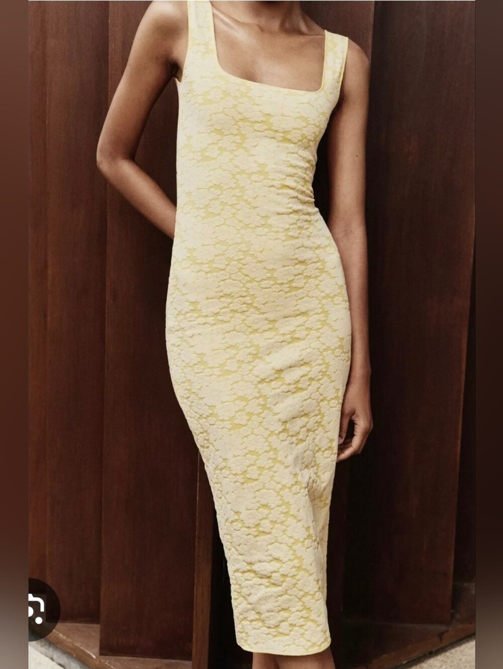 Zara Pale Yellow Lace Midi Dress